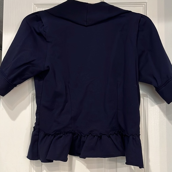 Navy Blue short sleeve top/shrug by Curious Gypsy. Large. Front zipper - Picture 10 of 14